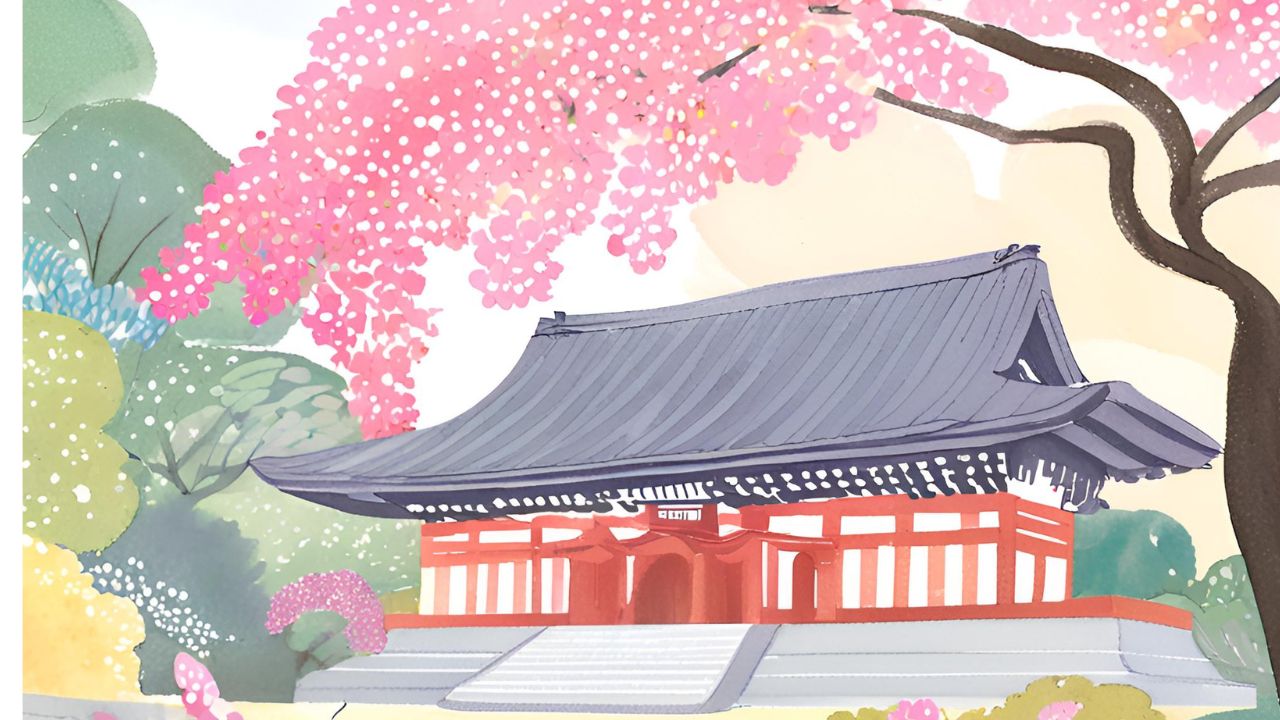 神社と桜