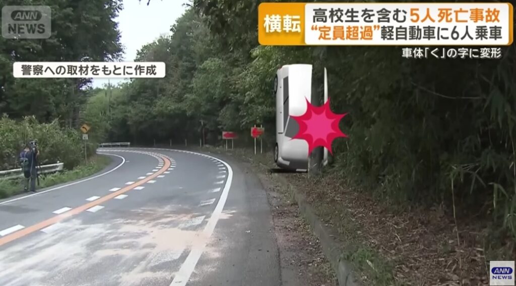 事故車両が電柱にぶつかる様子の再現画像
